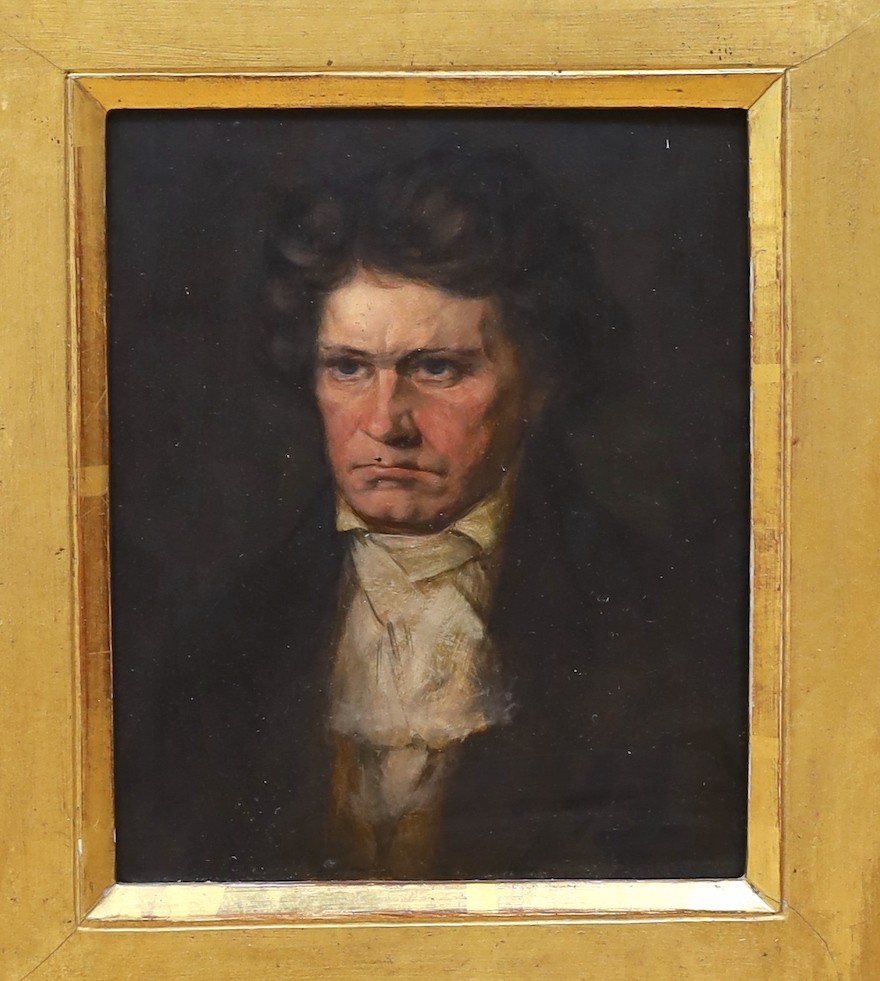 19th century Continental School, oil on wooden panel, Portrait of a gentleman, indistinctly signed, 12.5 x 10cm